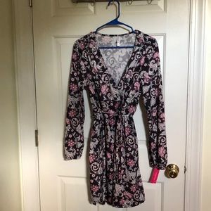 Black Floral Wrap Dress